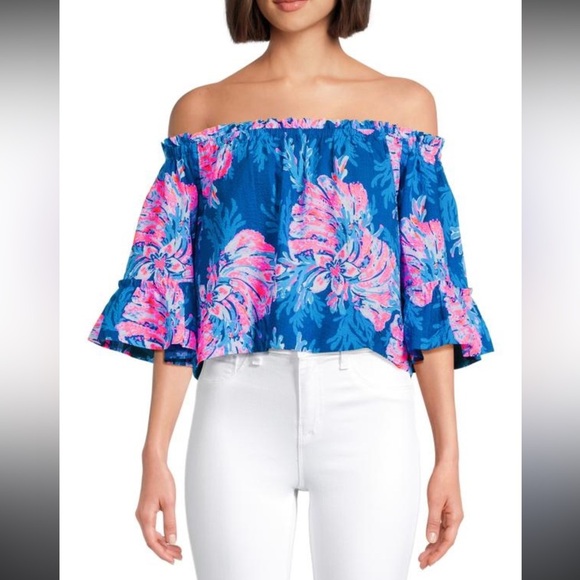 Lilly Pulitzer Croix Off-the-Shoulder Bell Sleeve Top Small - Picture 1 of 10